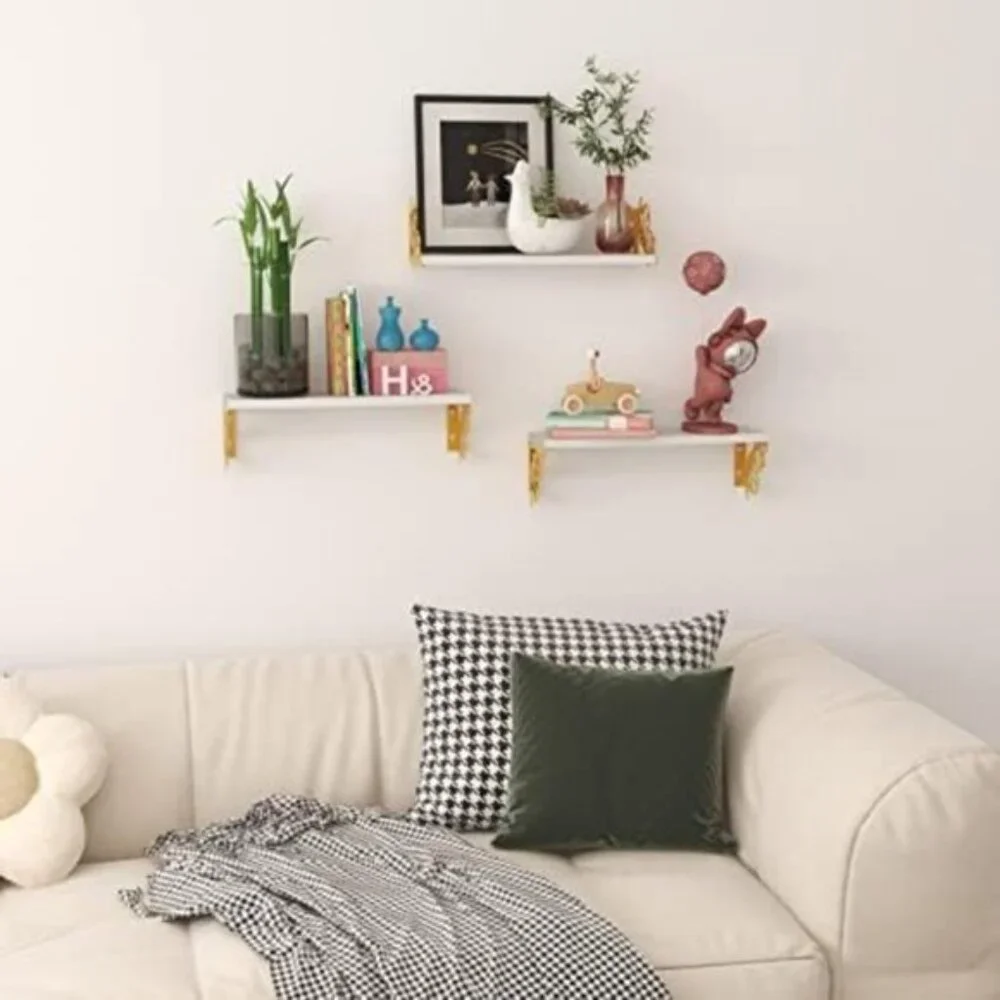 New 3-Pack Butterfly Wall Shelves, White Gold Floating Shelves for Home Decor